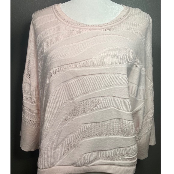 CAbi Sweaters - Cabi Zebra Pullover Sweater XL Blush Pink Mixed Stitch Boxy 5631 Cotton Blend